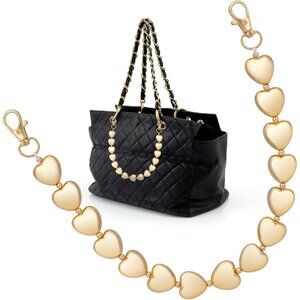 Black Quilted Chain-Handle Tote with Gold Heart Charm Strap